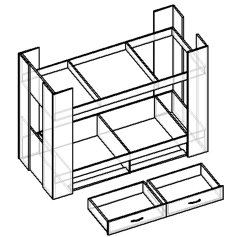 чертеж двухъярусной кровати из лдсп с выдвижными ящиками