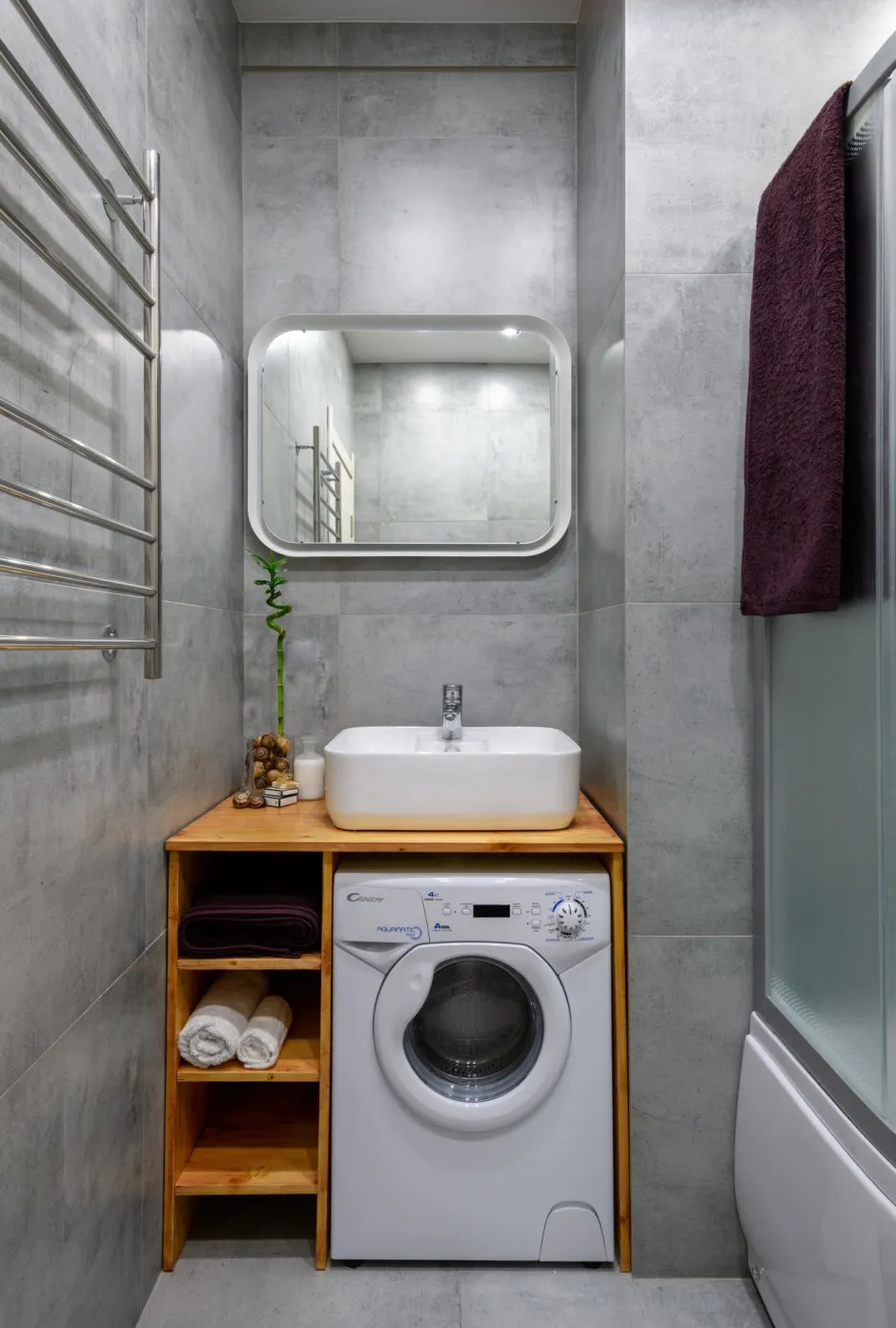 Столешница из плитки в ванную под раковину и стиральную машину