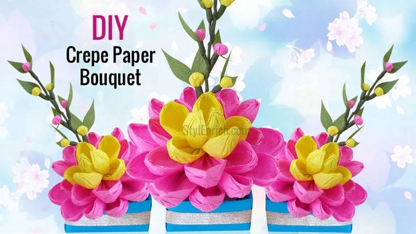букет цветов из крепированной бумаги