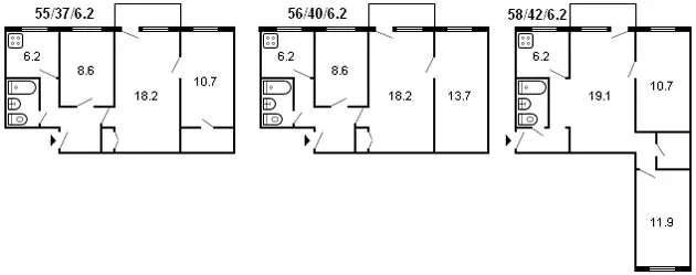 планировка 3-комнатной хрущевки серии 1-335