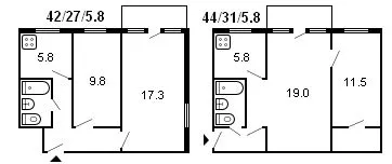 планировка 2-комнатной хрущевки серии 464
