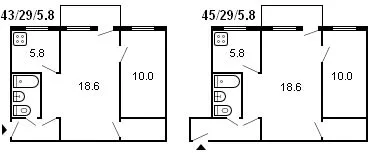 планировка 2-комнатной хрущевки серии 434 1958 г.