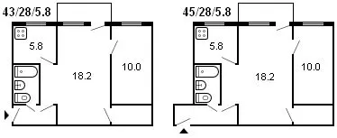 планировка 2-комнатной хрущевки серии 434 1959 г.
