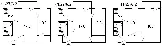 планировка 2-комнатной хрущевки серии 434 1960 г.