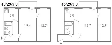планировка 2-комнатной хрущевки серии 434 1961 г.
