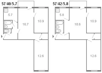 планировка 3-комнатной хрущевки серии 434 1964 г.