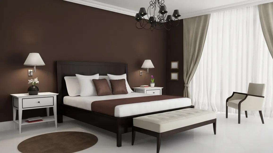 Спальня в бело-коричневых тонах