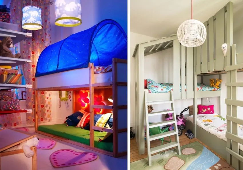Примеры зонирования спальных мест с помощью игровых декораций
