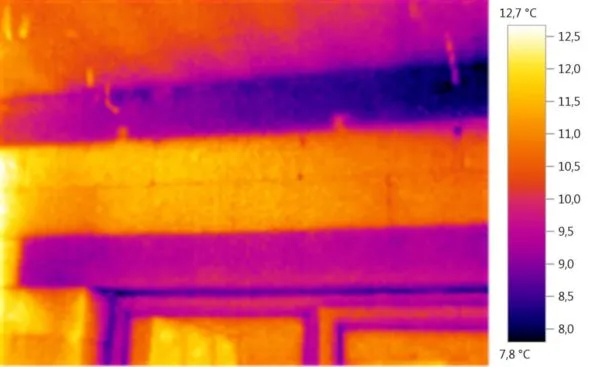 Теплопотери через неутепленные перекрытия могут быть довольно высоки (на верхней части фото поверхность красного цвета).