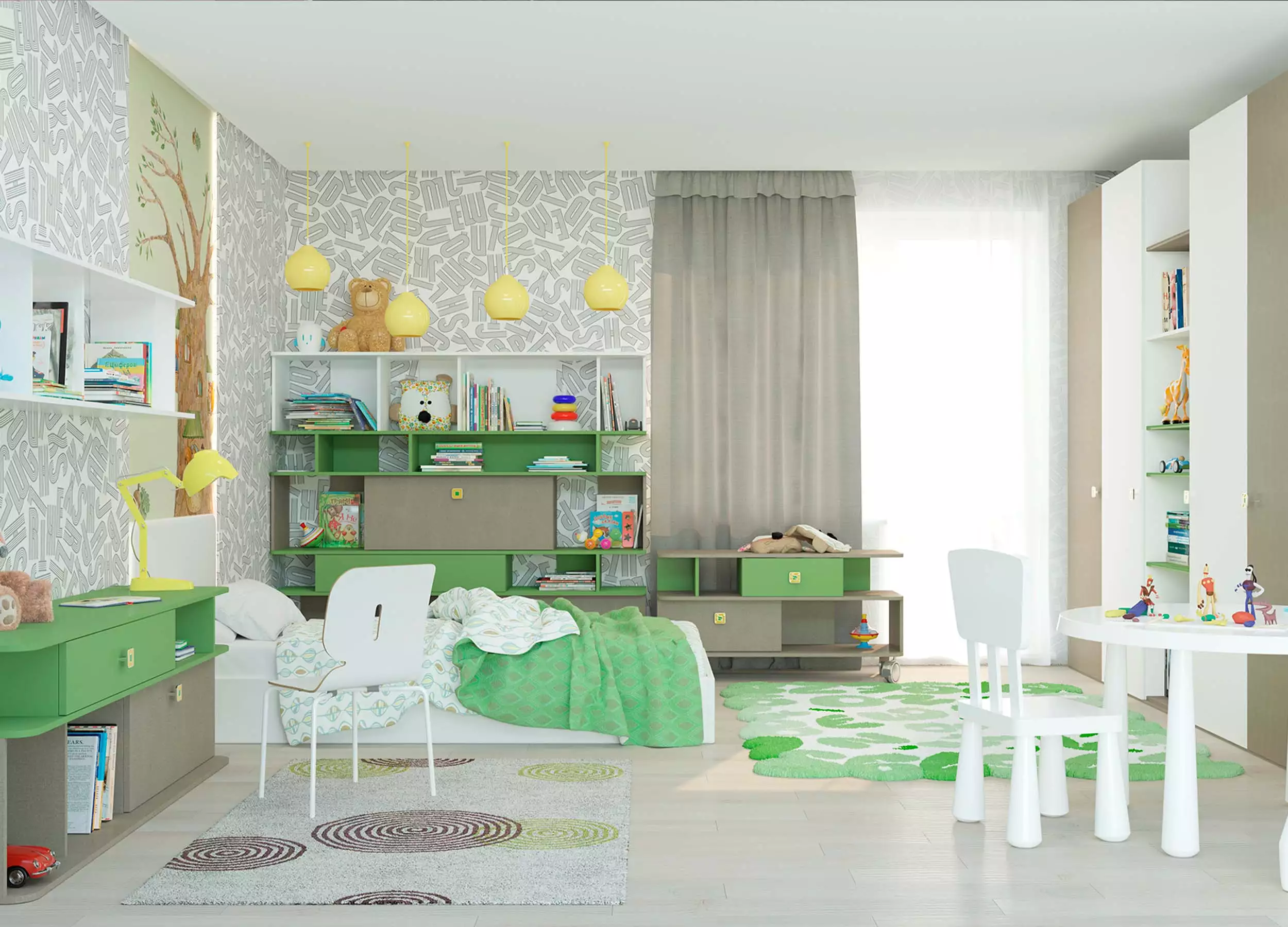 Светло-зеленая мебель для комнаты ребенка