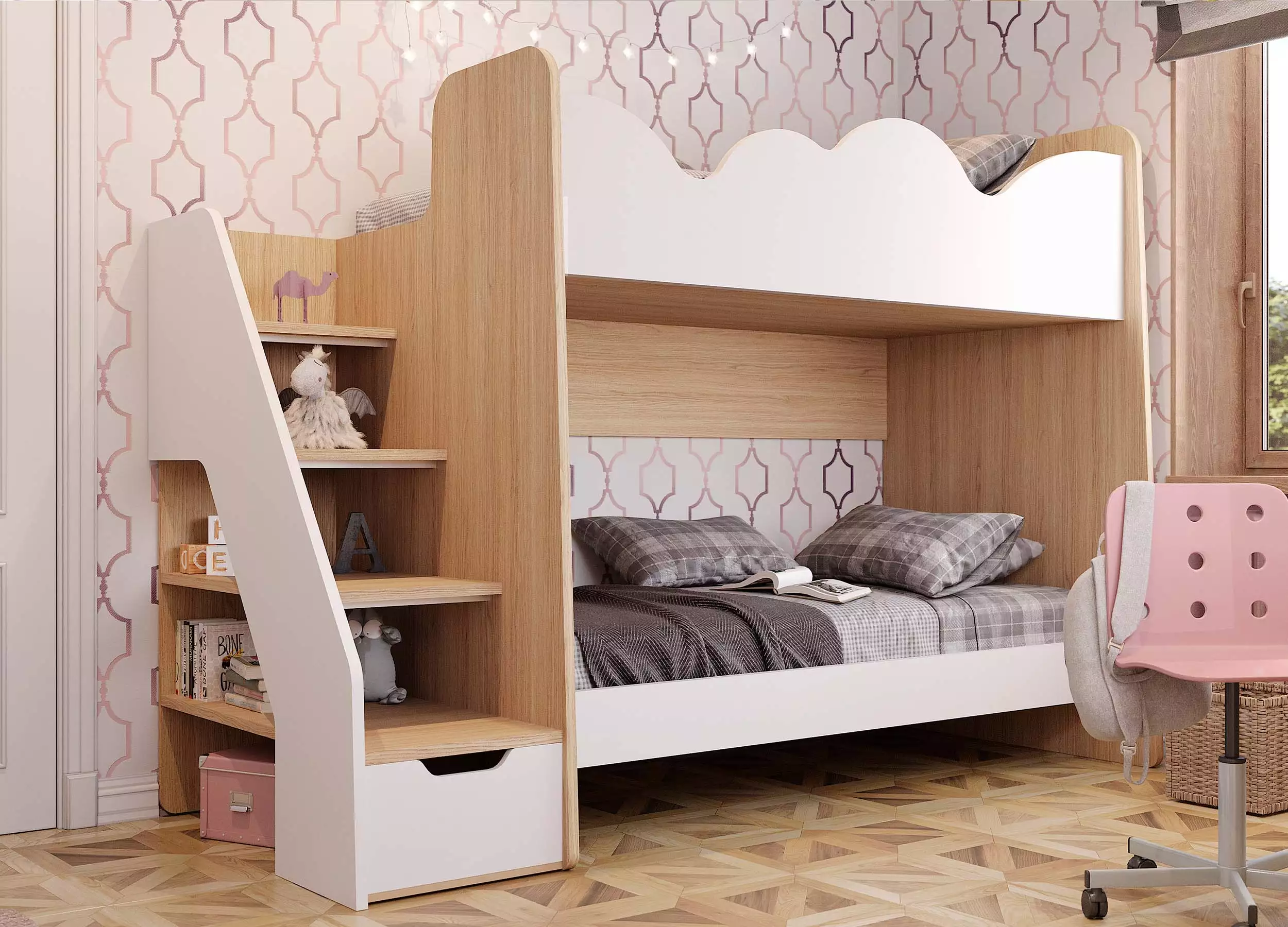 Двухъярусная кровать в комнату девочки