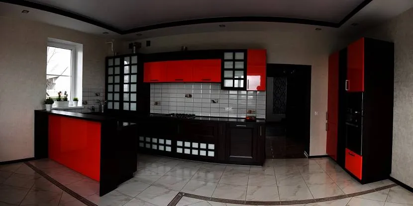 Черный и красный цвет на кухне