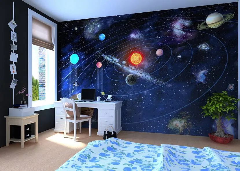Спальня для мальчика с фотообоями планет