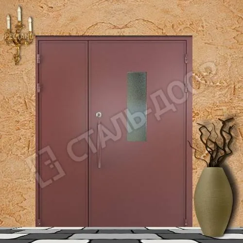 Дверь для тамбура порошкового окраса цвета бордо со стеклом