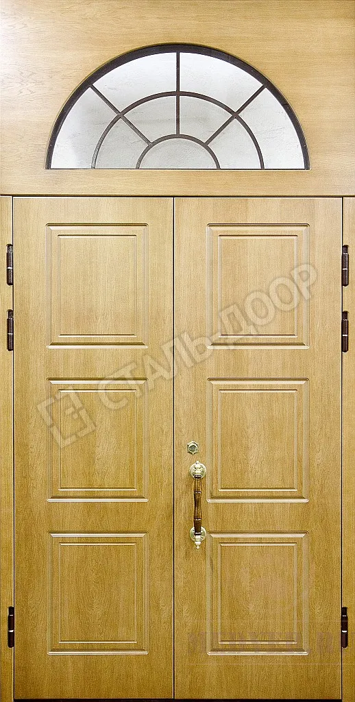 Двустворчатая элитная дверь с арочной фрамугой и стеклом MTD-2356
