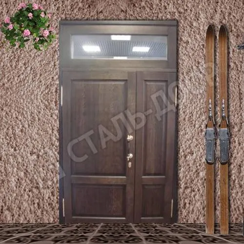 Двустворчатая парадная входная дверь для коттеджа из массива с фрамугой MTD-2029