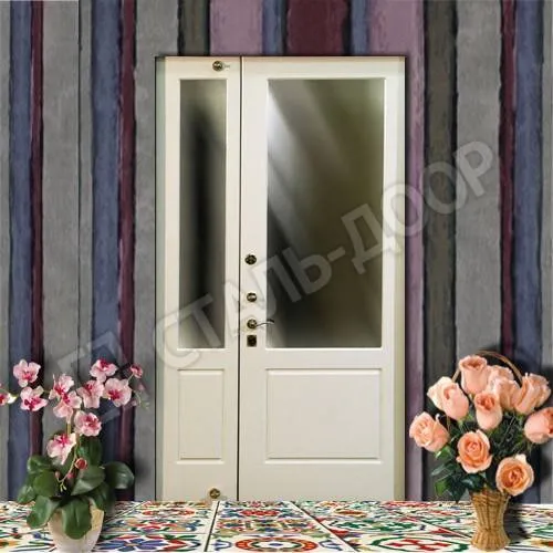 Белая дверь для тамбура двустворчатая со стеклом из МДФ