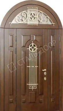 Арочная дверь с МДФ 16 мм и стеклом коричневая двустворчатая