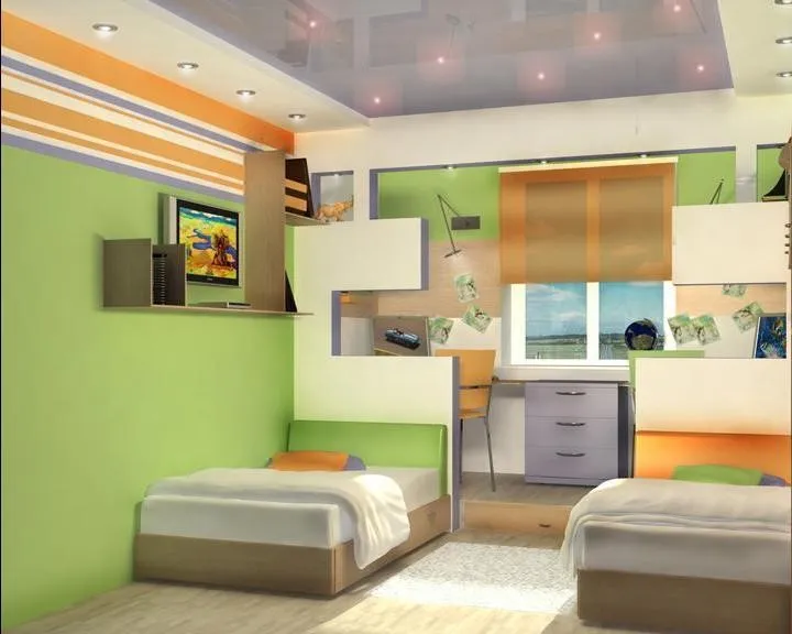 комната зеленое с оранжевым