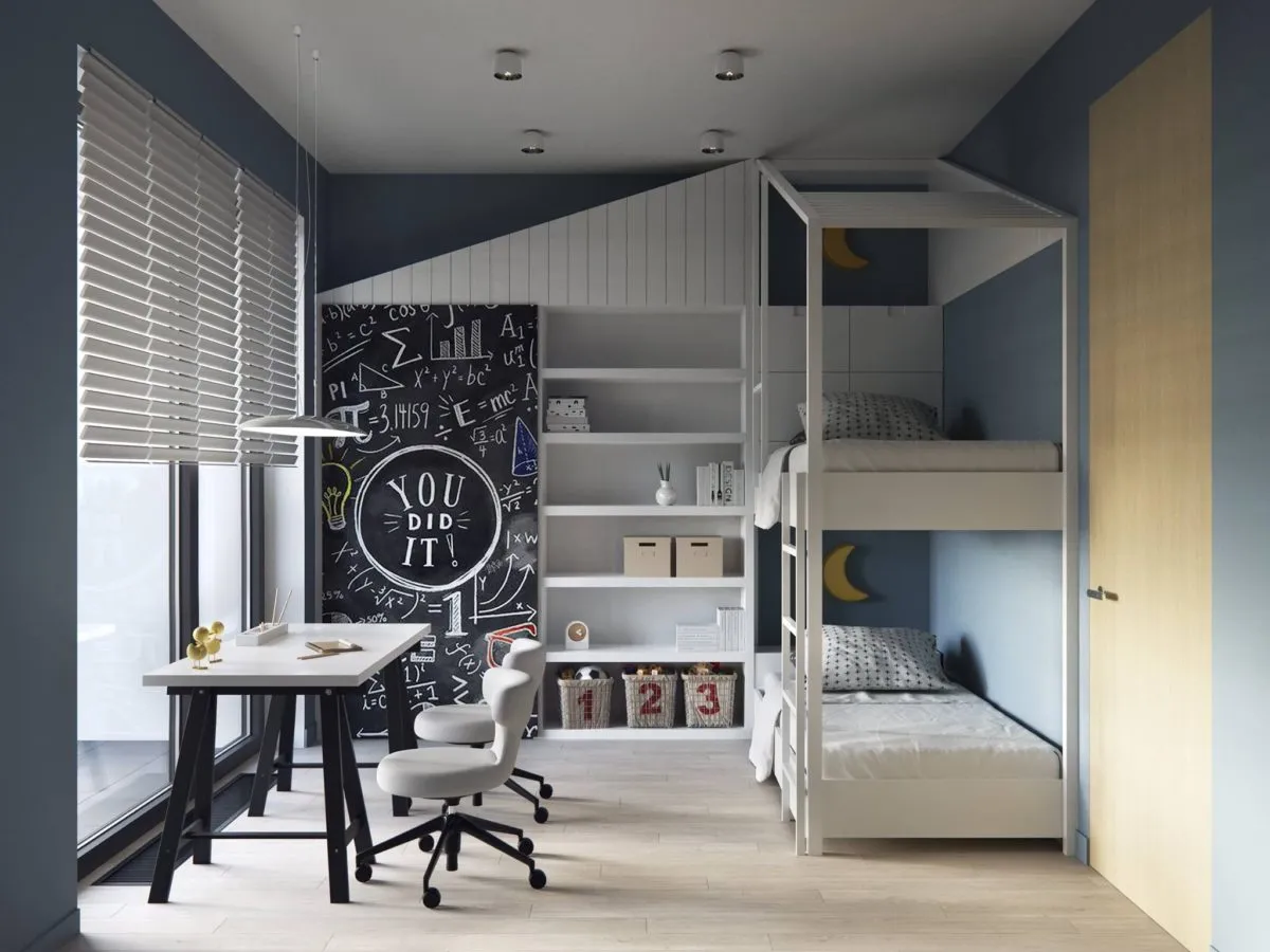 Дизайн детской комнаты для двух мальчиков с двухэтажной кроватью