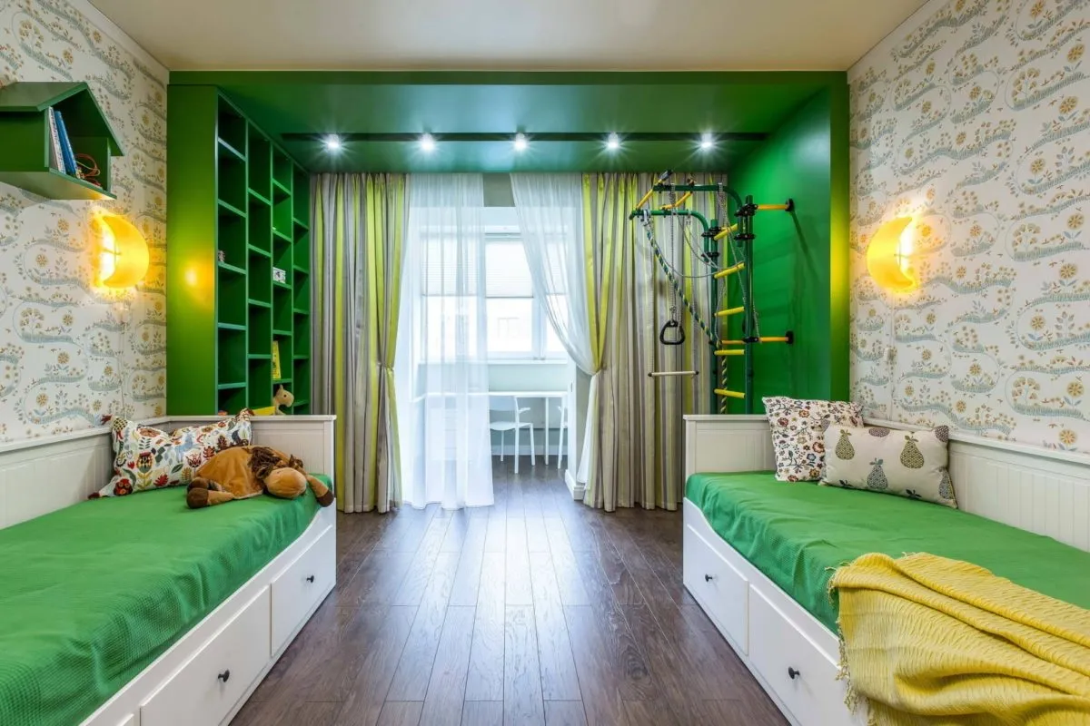 Детская комната в ярко-зеленом цвете