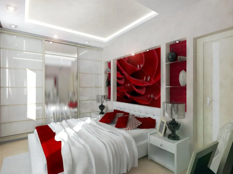 Бело красная спальня
