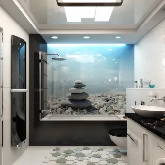 Дизайн ванной комнаты с фотообоями