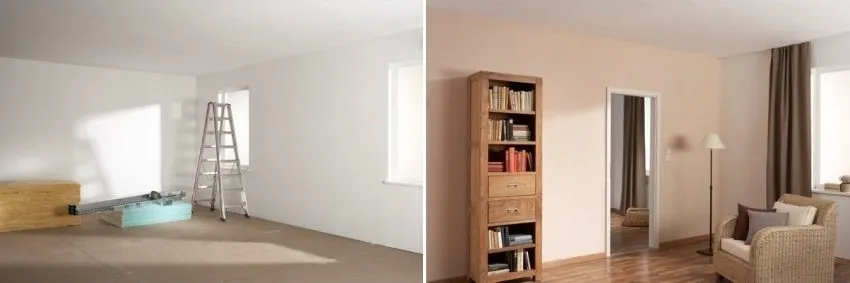 Комната до и после сооружения перегородки