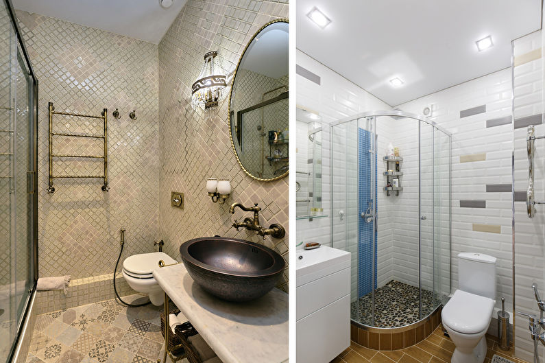 Дизайн узкой ванной комнаты - 75 фото