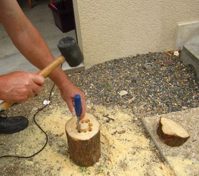 Изготовление вазона для петунии из деревянного пенька