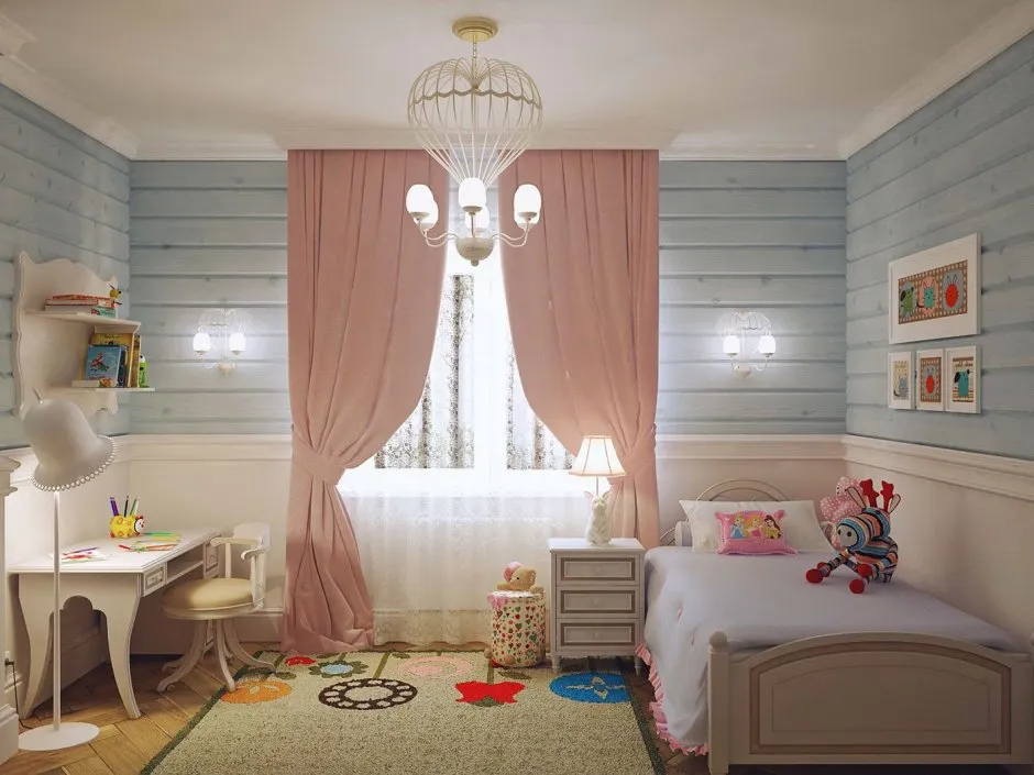 Детская комната для девочки в деревянном доме