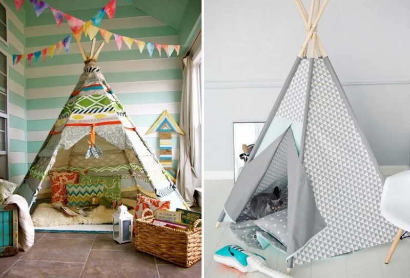 Палатка в виде индейского вигвама - это очень удобная и легкая конструкция, которую можно установить в детской комнате