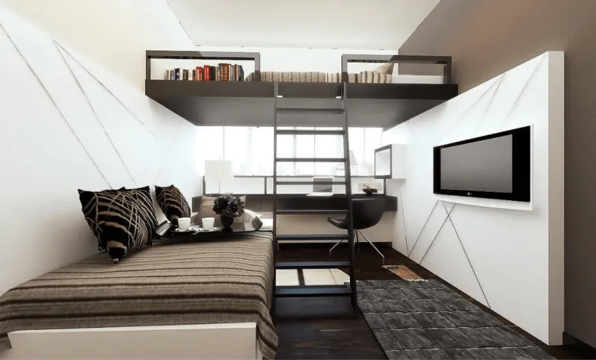 Двухъярусная кровать внутри однокомнатной квартиры