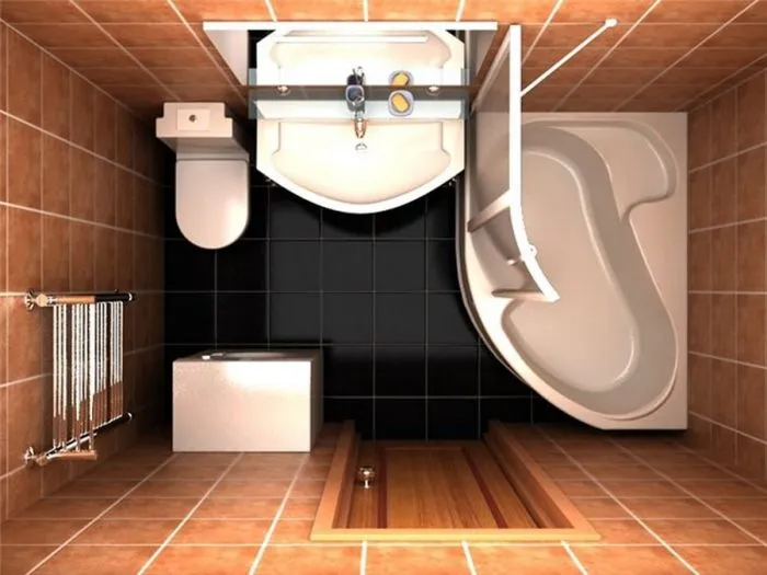 Дизайн прямоугольной ванной комнаты с душевой кабиной
