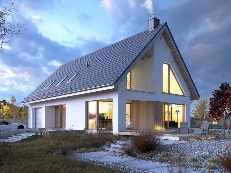Красивый дом с двускатной крышей