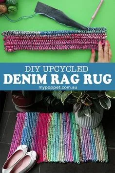 Turn those old jeans into practical rag rugs with just some scrap yarn and a little crochet know-how. I'll show you how to cut the jeans into strips and crochet them together to make a rug. Denim Rag Rugs, Artisanats Denim, Denim Jacket, Denim Rug Diy Old Jeans, Crochet Basket, Denim Blog