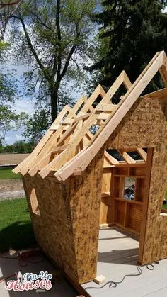 Crooked Kids Playhouse for a Fundraiser | DIY Plans for Low Cost Constructions | Kids Play Area | Timber Roof Frame | OSB Boards Childrens Playhouse, Backyard For Kids