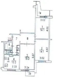 серии П 3 планировка 3 комнатной квартиры в БТИ 230x300 - Серия П-3- планировка квартир. Всё о серии.