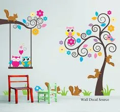 Nursery Wall Decal - Birds, Owls, Squirrels - Swirly Tree Wall Decal - Cute Wall Decals - Kids Wall Decals - Childrens Wall Decals Removable Wall Stickers, Tree Wall Decal, Vinyl Wall Decals, Wall Murals, 3d Wall