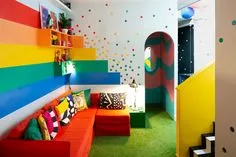 Daycare Design, Playroom Design, Kids Room, Ideas Decoracion Salon, Rainbow Interior, Rainbow House, Rainbow Room Kids, Toy Rooms