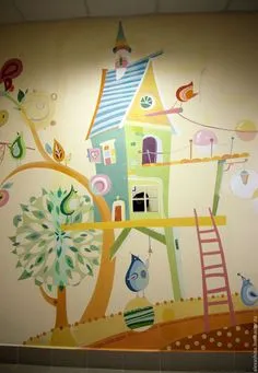 Mural Wall Art, Wall Painting, Kids Play Area Indoor, Nursery Room, Nursery Decor, Infant Room Daycare, Fence Art
