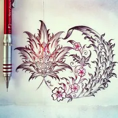 Hatai- tezhip Flower Print Pattern, Damask Pattern, Embroidery Projects, Embroidery Patterns, Drawing Artwork, Art Drawings, Art Basics