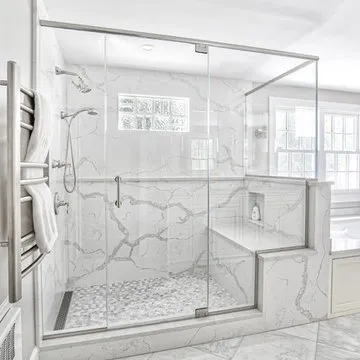 Stone Slab Shower Walls with Glass Enclosure