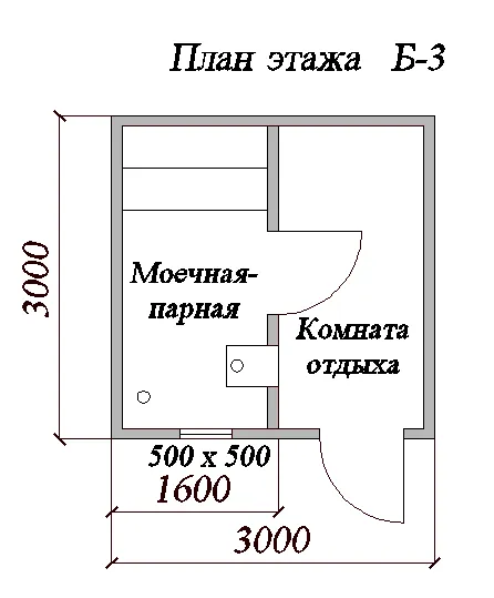  Пример планировки бани 3х3 м