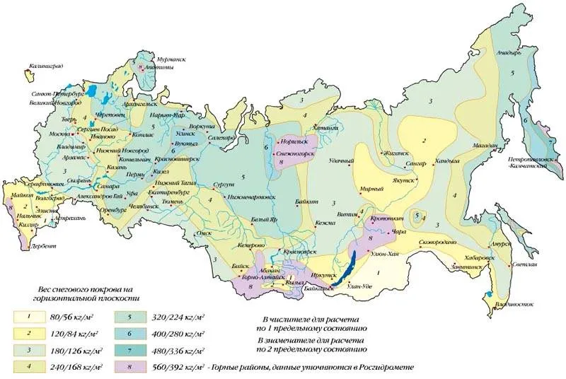 Карта снеговых нагрузок для территории Российской Федерации