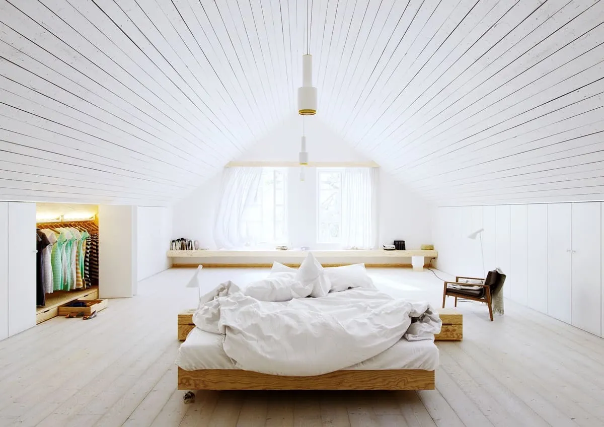 Уютная, светлая и просторная спальня на мансардном этаже частного дома