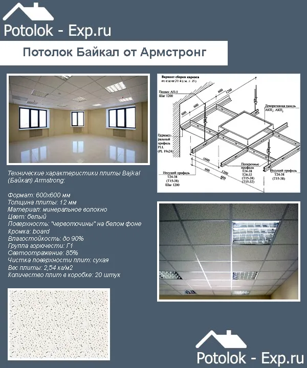Технические характеристики подвесного потолка Армстронг Байкал
