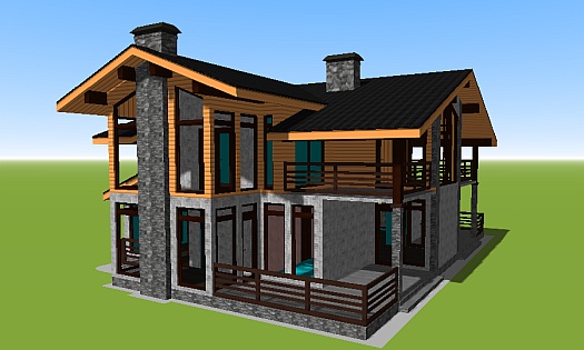 3D-план комбинированного дома в стиле