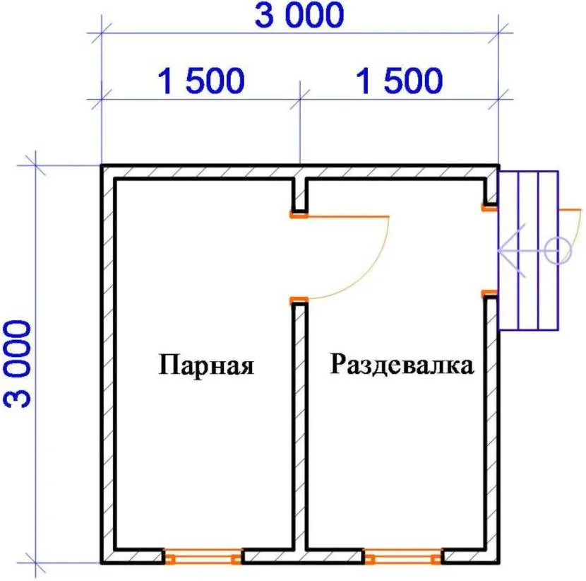 Пример планировки бани 3х3