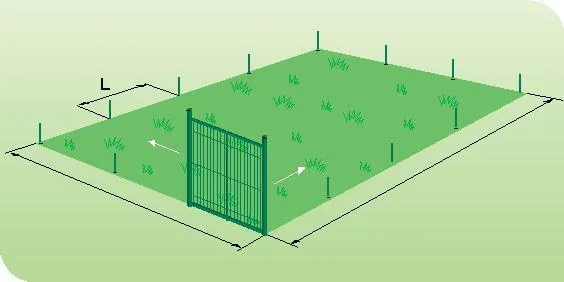 схема размещения столбов 3D-забора и ворот на участке